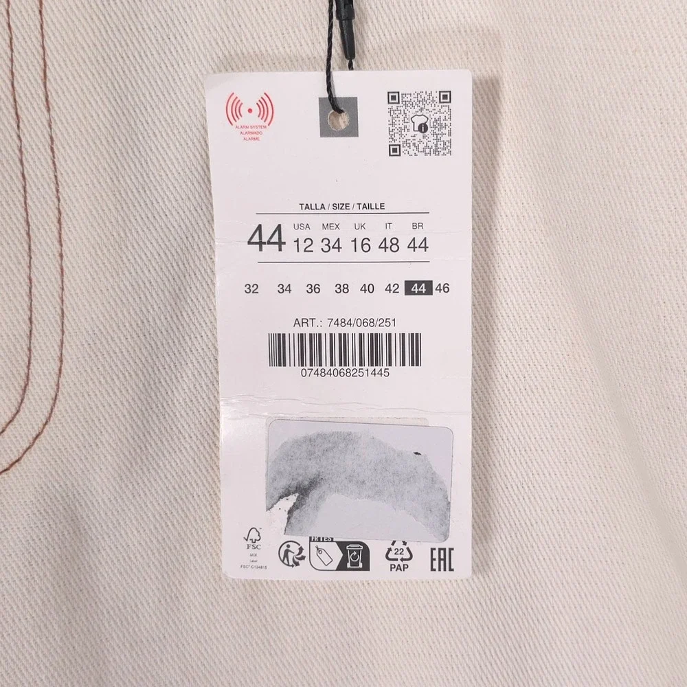 ZARA Women New Pants 44/12 Wide Leg Cotton Linen Contrast Stitching 7484/068/251